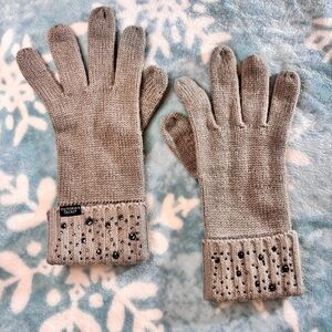 Victoria’s Secret - Heather Gray Knit Gloves with Rhinestone Detailing